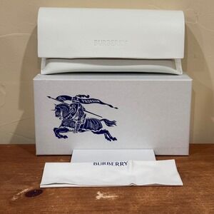 NEW Burberry White Leather Eyeglass Case Embossed Logo Box Cleaning Cloth ONLY